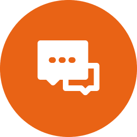 Chat bubbles icon on orange background.
