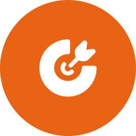 Target icon on orange circular background.