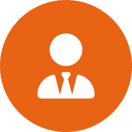 Person icon in orange circle background.